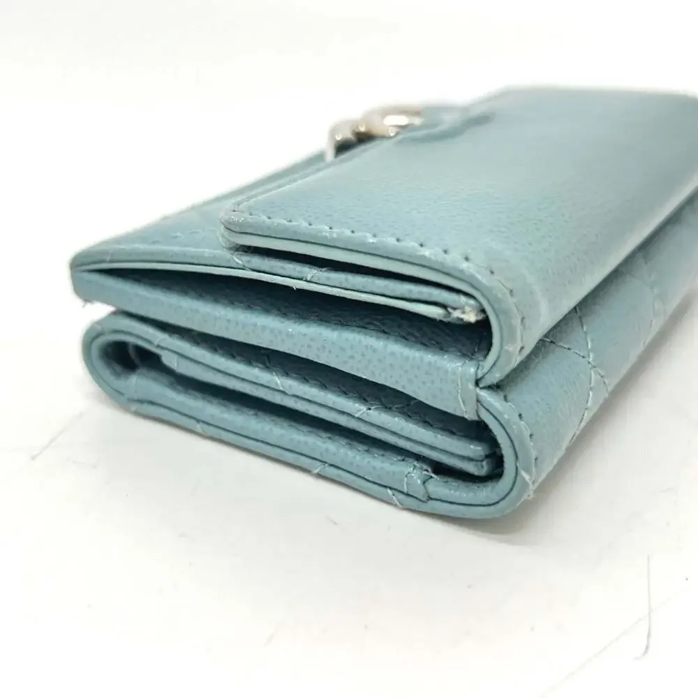 CHANEL Blue Leather Logo Wallet